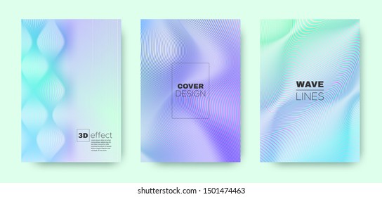 3d Line Concept. Wave Fluid Shape. Green Vector Background. Gradient Distorted Texture. Gradient 3d Line Concept. Wave Fluid Shape. Violet Minimal Background. Blue 3d Line Distorted Texture.