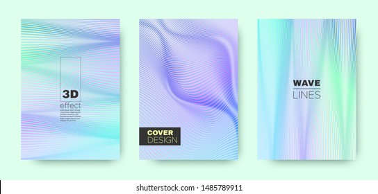 3d Line Design. Wave Flow Shape. Blue Vector Background. Gradient Halftone Texture. Gradient 3d Line Design. Wave Fluid Poster. Purple Modern Wallpaper. Purple 3d Line Geometric Stripes.