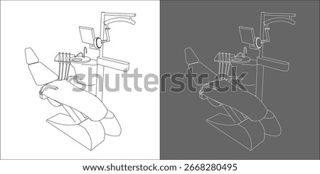 3D Line Drawing of a Modern Dental Chair for Dental Clinic Use