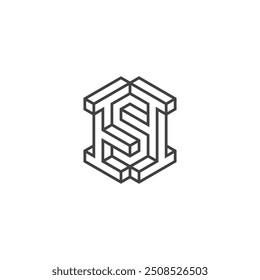 3D Line H and S Letter, Blocks, and Woodworking Logo Design Vector