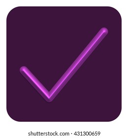 3d Line Neon Check Mark Web Icon, Purple Color. UI Icon.