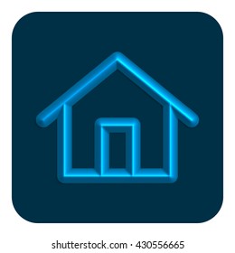 3d line neon home web icon blue color