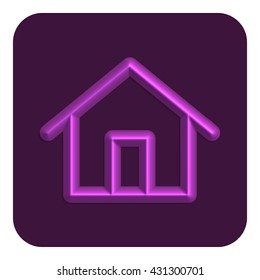 3d Line Neon Home Web Icon, Purple Color. UI Icon