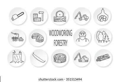 3d Line Thin Flat Forestry Woodworking Industrial Icon Set