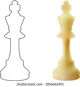 3d and line white wooden chess pieces isolated on white background king
