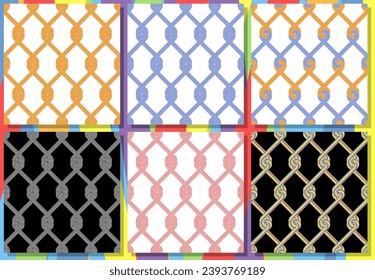 3D line wire mesh Set of seamless pattern. Vector collection.