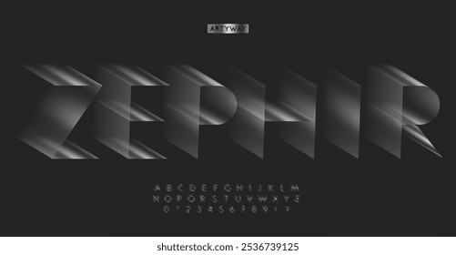 3D linear alphabet, dynamic motion effect letters, futuristic and luxury font for tech headline, premium logo, shiny volumetric typeface, innovative breeze-inspired typography. Vector typeset