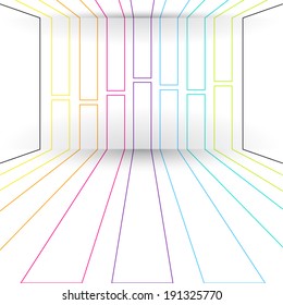 3D lines abstract background, room with geometric wall