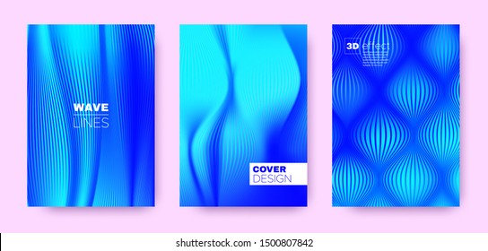 3d Lines Banner. Wave Fluid Poster. Blue Minimal Wallpaper. Gradient Geometric Texture. Gradient 3d Lines Cover. Wave Fluid Design. Blue Vector Wallpaper. Blue 3d Lines Geometric Texture.