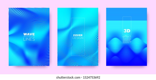 3d Lines Banner. Wave Fluid Poster. Blue Minimal Brochure. Gradient Distorted Texture. Gradient 3d Lines Poster. Wave Fluid Concept. Blue Vector Wallpaper. Neon 3d Lines Halftone Texture.