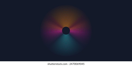 3D Lines Circle with Abstract Rings, Ripple. Background Modern Abstract Signal Radar. Vector Illustration for Banner, Poster, Postcard, Brochure. 