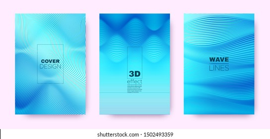 3d Lines Concept. Wave Flow Poster. Blue Modern Wallpaper. Gradient Distorted Texture. Gradient 3d Lines Shape. Wave Flow Design. Blue Modern Background. Blue 3d Lines Striped Pattern.