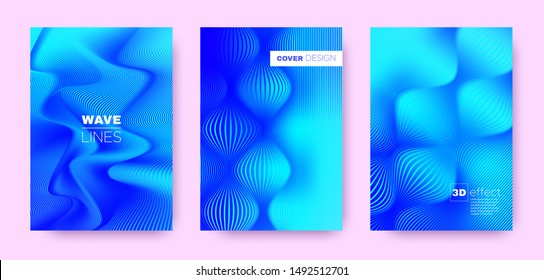 3d Lines Concept. Wave Fluid Poster. Blue Dynamic Background. Gradient Geometric Texture. Gradient 3d Lines Poster. Wave Fluid Concept. Blue Dynamic Background. Neon 3d Lines Striped Pattern.