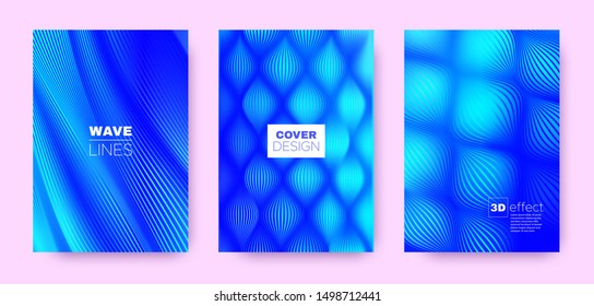 3d Lines Concept. Wave Fluid Poster. Blue Modern Wallpaper. Gradient Striped Pattern. Gradient 3d Lines Poster. Wave Fluid Banner. Neon Minimal Background. Neon 3d Lines Striped Pattern.
