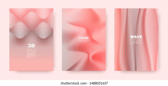 3d Lines Cover. Wavy Fluid Banner. Vector Distorted Texture. Coral Gradient Brochure. 3d Lines Concept. Wavy Fluid Flyer. Red Gradient Concept. Vector Gradient Wallpaper. Halftone Texture.