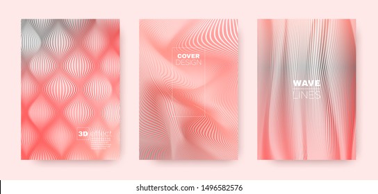 3d Lines Flyer. Wavy Flow Design. Vector Striped Pattern. Pink Gradient Wallpaper. 3d Lines Concept. Wavy Fluid Flyer. Coral Gradient Concept. Dynamic Gradient Brochure. Distorted Texture.