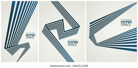 3D lines in impossible perspective vector minimal abstract background set, force and energy in dynamic motion creative concept, surreal speed.