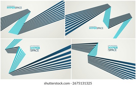 Linhas 3D em perspectiva vetor impossível mínimo abstrato fundo conjunto, força e energia em movimento dinâmico conceito criativo, velocidade surreal.