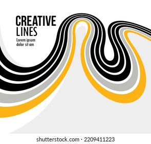 3D lines in motion vector abstract background, creative and dimensional curved stripes dynamic composition, motion and technology.