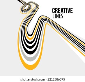 3D lines in motion vector abstract background, creative and dimensional curved stripes dynamic composition, motion and technology.