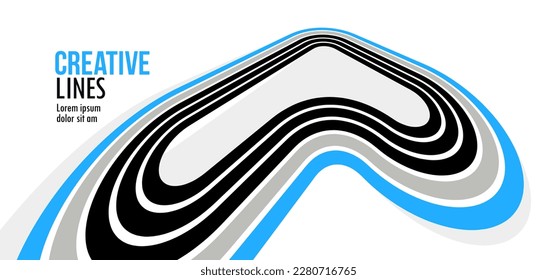 3D lines in motion vector abstract background, creative and dimensional curved stripes dynamic composition, motion and technology.