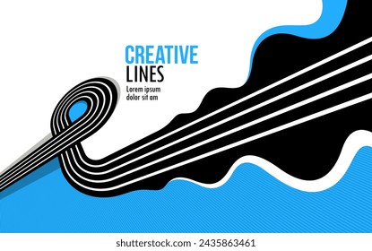 3D lines in motion vector abstract background, creative and dimensional curved stripes dynamic composition, motion and technology.