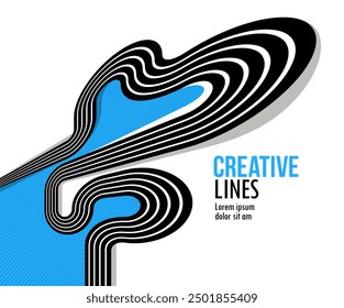 3D lines in motion vector abstract background, creative and dimensional curved stripes dynamic composition, motion and technology.