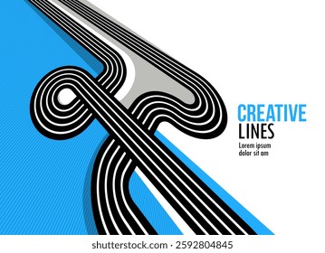 3D lines in motion vector abstract background, creative and dimensional curved stripes dynamic composition, motion and technology.