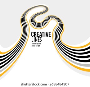 3D lines in motion vector abstract background, creative and dimensional curved stripes dynamic composition, motion and technology.