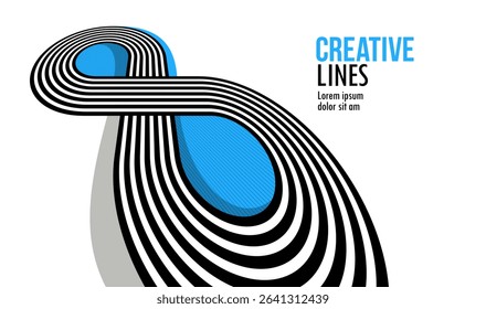 3D lines in motion vector abstract background, creative and dimensional curved stripes dynamic composition, motion and technology.