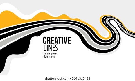 3D lines in motion vector abstract background, creative and dimensional curved stripes dynamic composition, motion and technology.