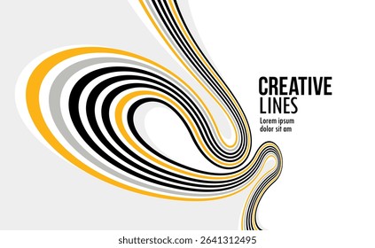 3D lines in motion vector abstract background, creative and dimensional curved stripes dynamic composition, motion and technology.