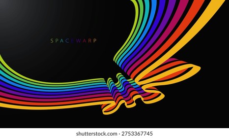 3D lines in 3D perspective colored in rainbow colors vector abstract background, bright wallpaper with dimensional curvy stripes.