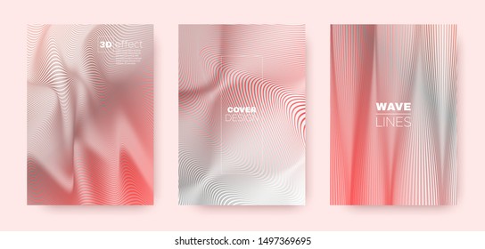 3d Lines Shape. Wavy Fluid Poster. Minimal Geometric Stripes. Pink Gradient Brochure. 3d Lines Design. Wavy Flow Flyer. Pink Gradient Banner. Dynamic Gradient Brochure. Distorted Texture.