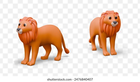 3D lion in cartoon style. Savannah predator. Large wild animal from cat family