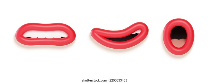 3d Lip sync character mouth animation. Lip sync for cartoon talking. Cartoon talking mouth and lips expressions. Vector illustration 