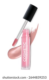 3d lipstick package with  lipstick smear isolated on a white background