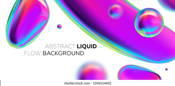 3d liquid background with iridescent holographic gradient color shapes for trendy geometric design. Eps10 vector illustration