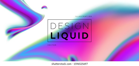 3d liquid background with iridescent holographic gradient color shapes for trendy geometric design. Eps10 vector illustration