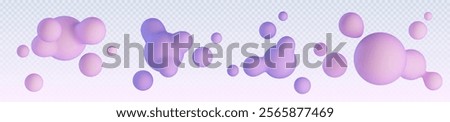 3d liquid blob shape. Abstract fluid gradient ball. Soft pink metaball element illustration. Purple molecular orb splash graphic. Smooth bounce particle in holographic color isolated render set