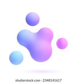 3d liquid blobs set. Abstract colored spheres in flight. Vector realistic render of bubbles on an isolated white background. Illustration of lava lamp elements.