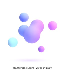 3d liquid blobs set. Abstract colored spheres in flight. Vector realistic render of bubbles on an isolated white background. Illustration of lava lamp elements.