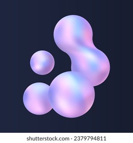 3d liquid blobs set. Abstract colored spheres in flight. Vector realistic render of bubbles on an isolated white background. Illustration of lava lamp elements in y2k style.