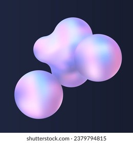 3d liquid blobs set. Abstract colored spheres in flight. Vector realistic render of bubbles on an isolated white background. Illustration of lava lamp elements in y2k style.