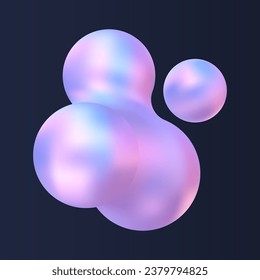 3d liquid blobs set. Abstract colored spheres in flight. Vector realistic render of bubbles on an isolated white background. Illustration of lava lamp elements in y2k style.