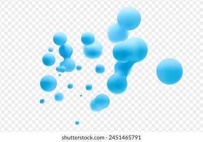 3D Liquid Blobs Set. Abstrakte farbige Kugeln im Flug. Vektorgrafik Realistisches Rendering von Blasen auf einem isolierten weißen Hintergrund. Illustration von Lava-Lampe-Elementen.