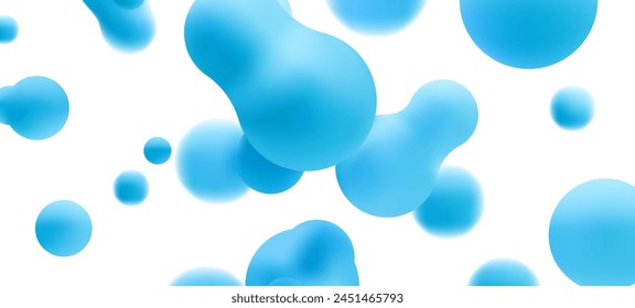 3d liquid blobs set. Abstract colored spheres in flight. Vector realistic render of bubbles on an isolated white background. Illustration of lava lamp elements.