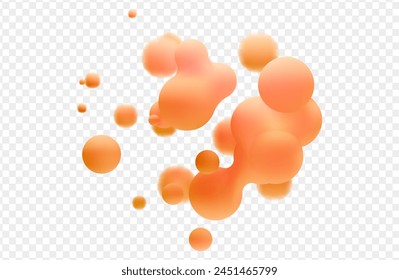 3d liquid blobs set. Abstract colored spheres in flight. Vector realistic render of bubbles on an isolated white background. Illustration of lava lamp elements.