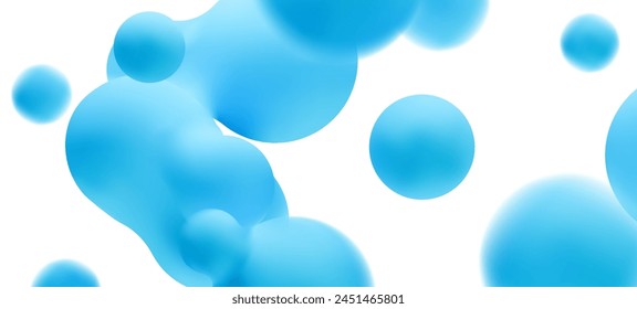 3d liquid blobs set. Abstract colored spheres in flight. Vector realistic render of bubbles on an isolated white background. Illustration of lava lamp elements.