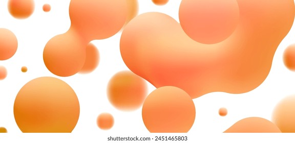 3d liquid blobs set. Abstract colored spheres in flight. Vector realistic render of bubbles on an isolated white background. Illustration of lava lamp elements.